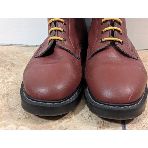 Vegetarian Shoes Combat 8-Eye Tall Boots Dark Red Men's US 14 Handmade In UK - Picture 5 of 16